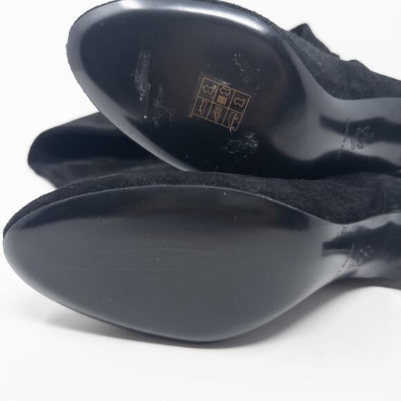 Tory Burch Over the Knee Stretch Boot Womens 7 Black Suede 80mm Snake Skin Heel - Picture 8 of 10